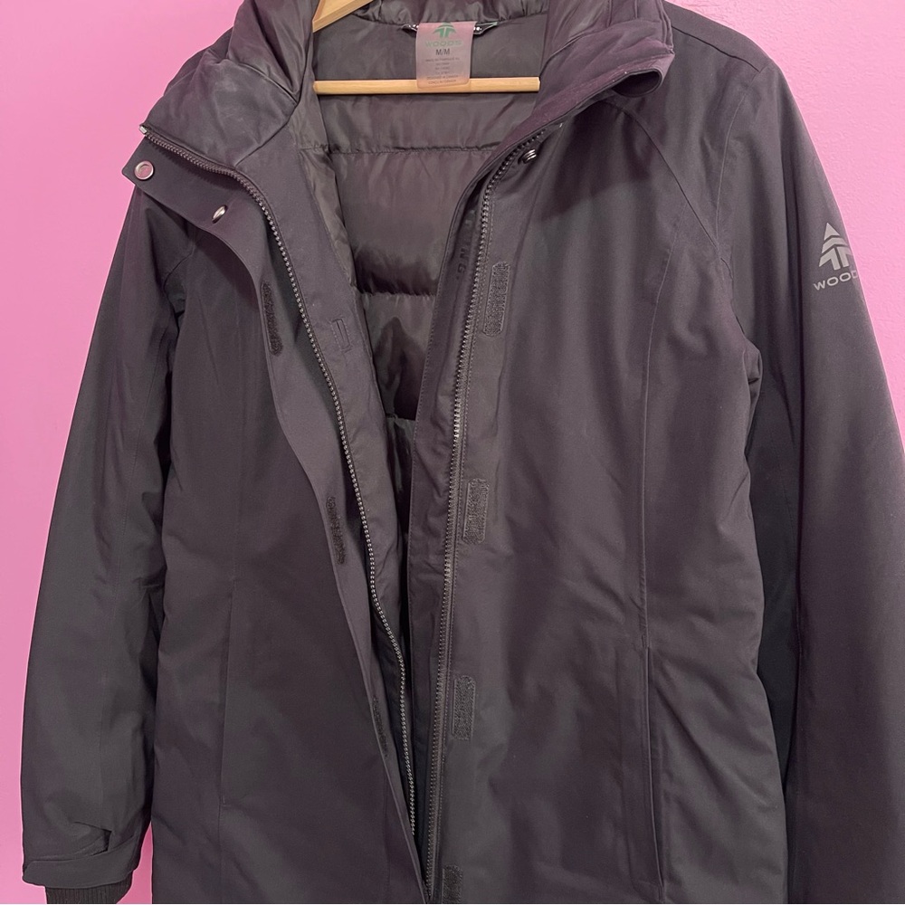 Woods‎ Smythe Down Parka Medium Black Waterproof Winter Coat Jacket - Picture 6 of 14
